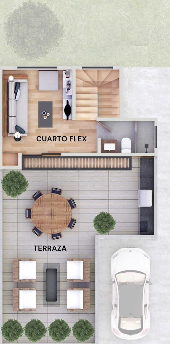 Planta alta de la Casa Encino con cuarto flex, baño y terraza